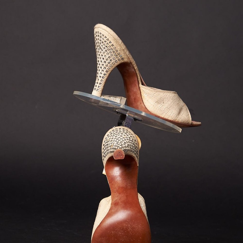 1950s Linen And Jeweled Heel Spring-o-laters Heels